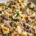 Creamy Parmesan Garlic Beef Bowtie Pasta