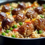 Honey Garlic Meatball Rice Bake