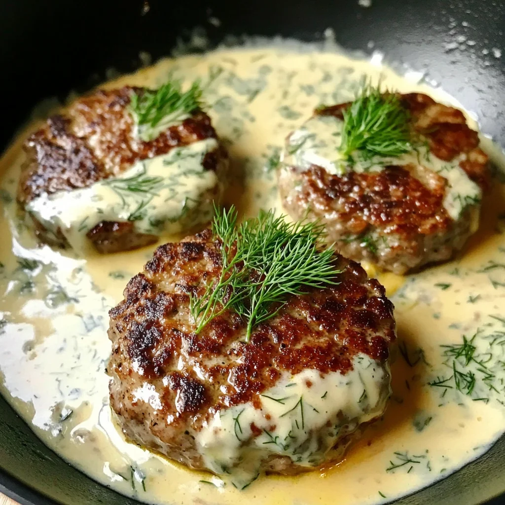 chicken hamburger Steaks in Creamy Dill Sauce