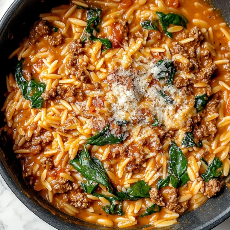 Hearty Ground Beef Orzo with Tomato Cream Sauce