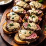 Beef Tenderloin Crostini with Parmesan Cream Sauce