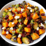 Cranberry-Glazed Roasted Butternut Squash, Brussels Sprouts, and Sweet Potato Salad