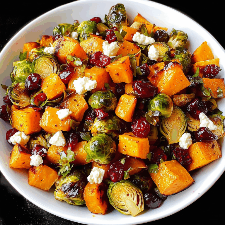 Cranberry-Glazed Roasted Butternut Squash, Brussels Sprouts, and Sweet Potato Salad