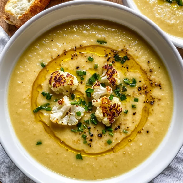 Creamy Cheddar Cauliflower & Roasted Garlic Soup Recipe