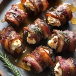 Goat Cheese Stuffed Bacon Wrapped Dates with Rosemary Honey